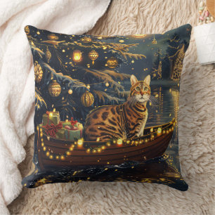 Bengal Cat Christmas Festive Voyage Cushion