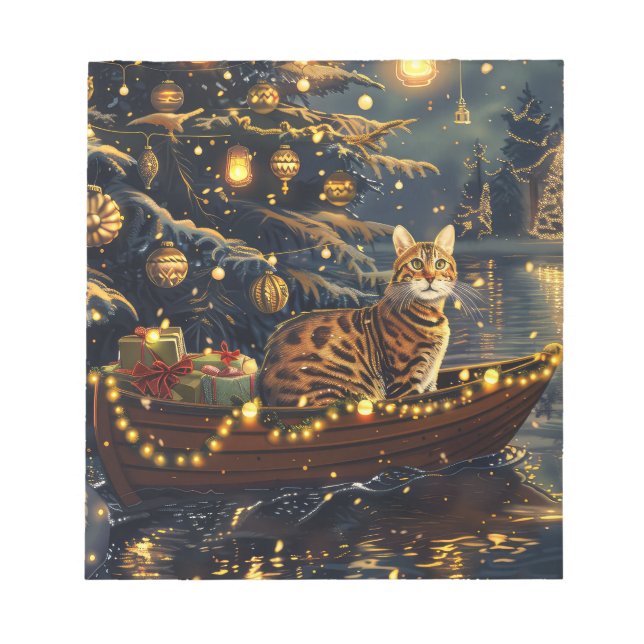Bengal Cat Christmas Festive Voyage Notepad (Front)
