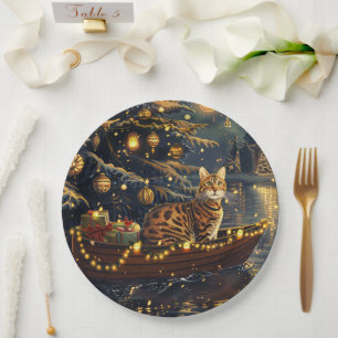 Bengal Cat Christmas Festive Voyage Paper Plate