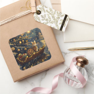 Bengal Cat Christmas Festive Voyage Square Sticker