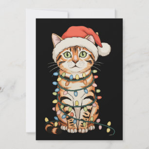 Bengal Cat Christmas Tree Lights Santa Hat Xmas Holiday Card
