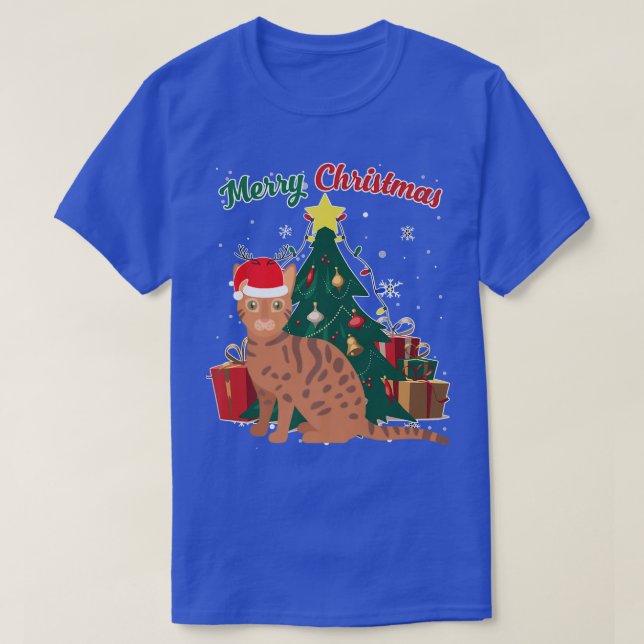 Bengal Cat Christmas Tree Snow Flakes Xmas Present T-Shirt (Design Front)