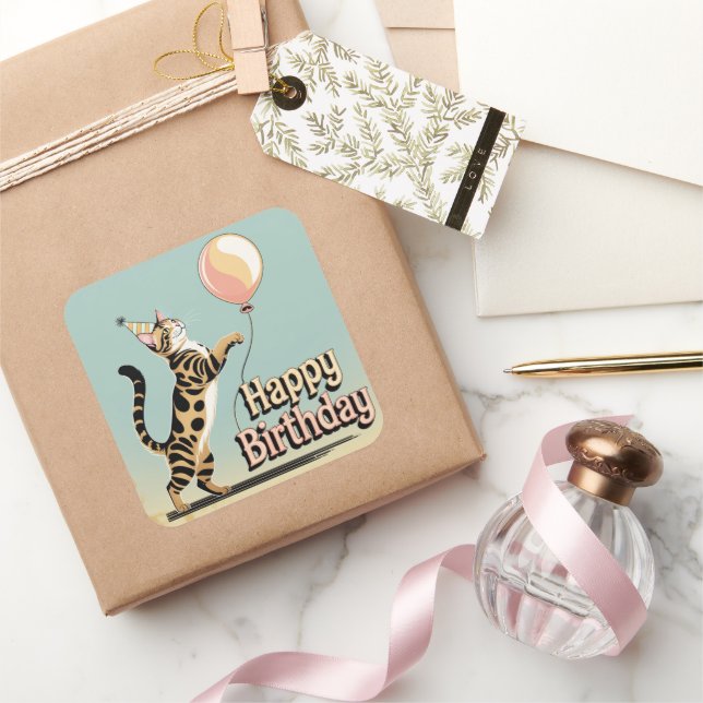 Bengal Cat Colourful  Square Sticker (Gifting)