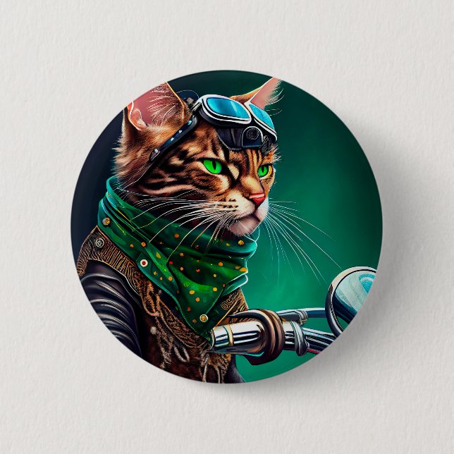 Bengal Cat driving bike St. Patrick's Day 6 Cm Round Badge (Front)