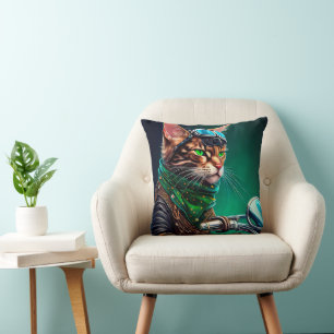 Bengal Cat driving bike St. Patrick's Day Cushion