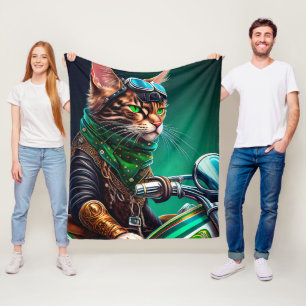 Bengal Cat driving bike St. Patrick's Day Fleece Blanket