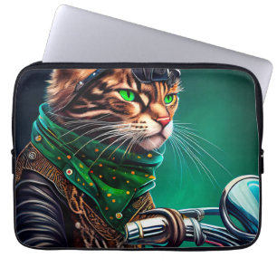 Bengal Cat driving bike St. Patrick's Day Laptop Sleeve