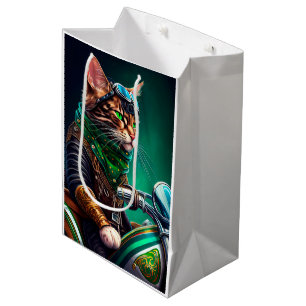 Bengal Cat driving bike St. Patrick's Day Medium Gift Bag
