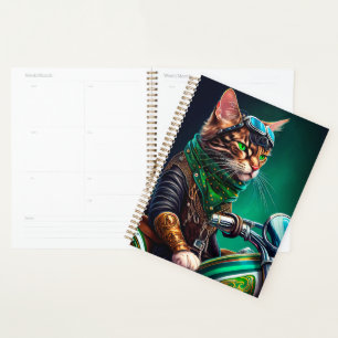 Bengal Cat driving bike St. Patrick's Day Planner