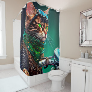 Bengal Cat driving bike St. Patrick's Day Shower Curtain