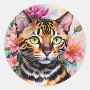 Bengal Cat Floral Art Classic Round Sticker