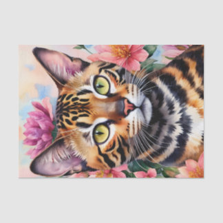 Bengal Cat Floral Portrait Art Tissue Paper