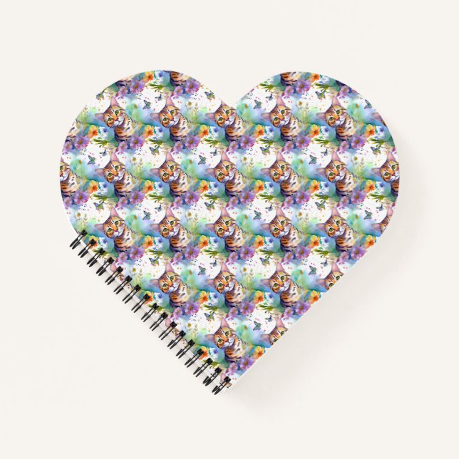 Bengal Cat & Flowers Pattern Notebook (Front)