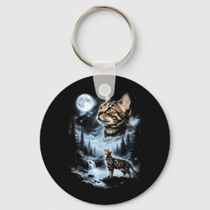 Bengal Cat Howling At The Moon Funny Halloween Key Ring