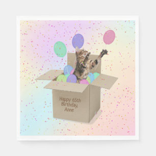 Bengal cat in box with birthday balloons napkin