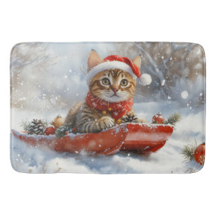Bengal Cat in Sledge Let it Snow Christmas Bath Mat