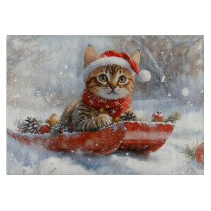 Bengal Cat in Sledge Let it Snow Christmas Cutting Board
