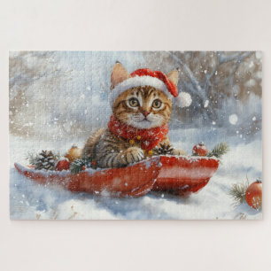 Bengal Cat in Sledge Let it Snow Christmas Jigsaw Puzzle