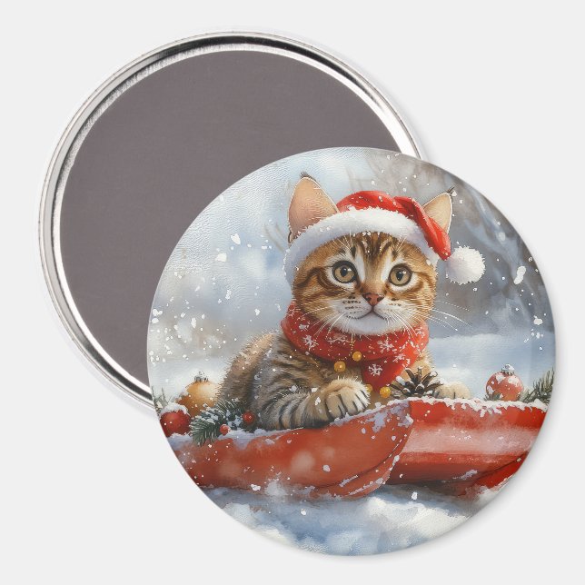 Bengal Cat in Sledge Let it Snow Christmas Magnet (Front/Back)