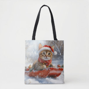 Bengal Cat in Sledge Let it Snow Christmas Tote Bag