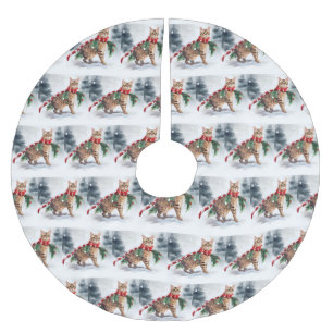 Bengal Cat in Snow Christmas  Brushed Polyester Tree Skirt