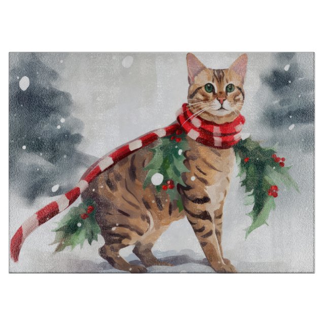 Bengal Cat in Snow Christmas  Cutting Board (Front)