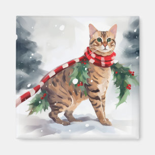 Bengal Cat in Snow Christmas  Magnet