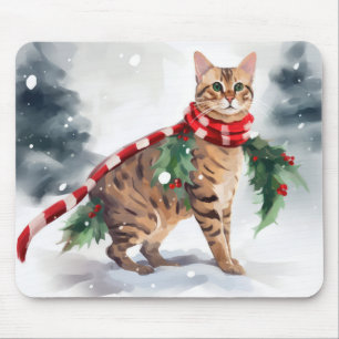 Bengal Cat in Snow Christmas  Mouse Mat