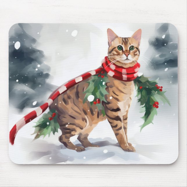 Bengal Cat in Snow Christmas  Mouse Mat (Front)