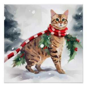 Bengal Cat in Snow Christmas  Poster