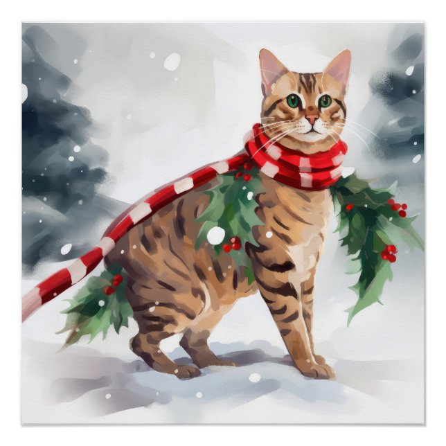 Bengal Cat in Snow Christmas  Poster (Front)
