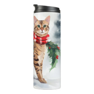 Bengal Cat in Snow Christmas  Thermal Tumbler