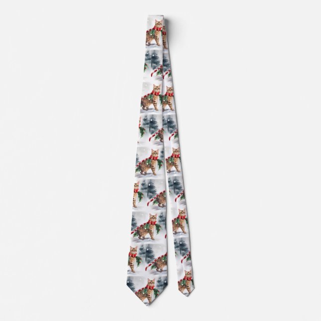 Bengal Cat in Snow Christmas  Tie (Front)