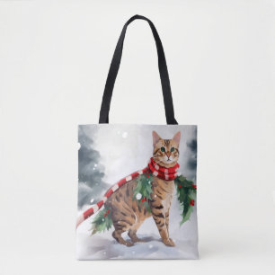 Bengal Cat in Snow Christmas Tote Bag