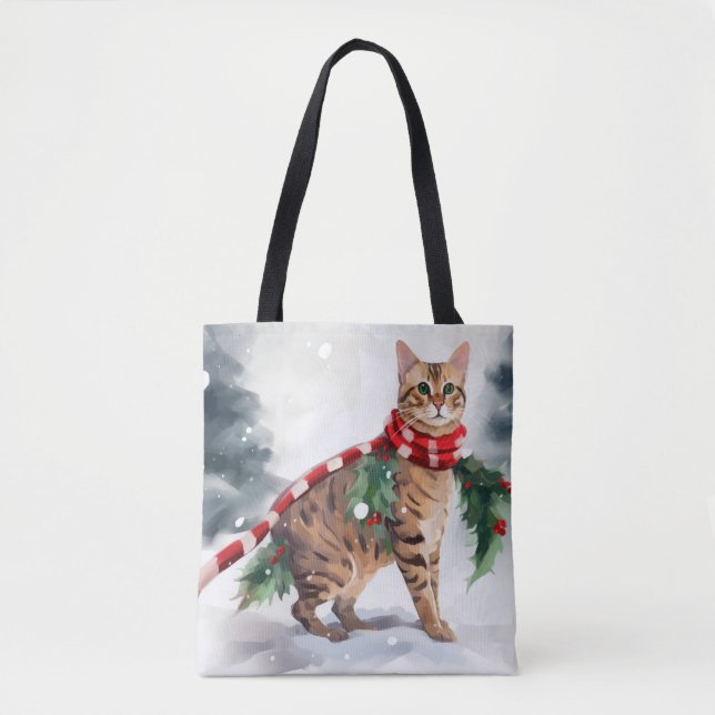 Bengal Cat in Snow Christmas  Tote Bag (Front)