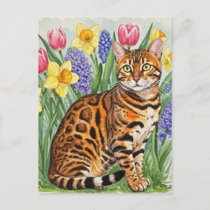 Bengal Cat in Spring Flower Postcard