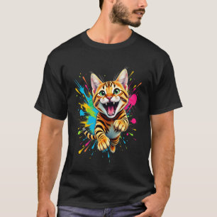 Bengal Cat Jumping Splash Art for Bengal Cat Lover T-Shirt