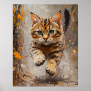 Bengal Cat Leaping Through Autumn Whispers Poster