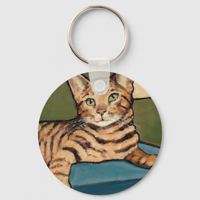 Bengal Cat Looking Up, Original Painting Key Ring (Front)
