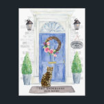 Bengal Cat Moving Announcement Postcard<br><div class="desc">Announce your new address with our stylish announcement featuring a Bengal cat,  blue front door,  welcome mat,  slate sign,  topiaries and a floral wreath set on a grey brick background.</div>