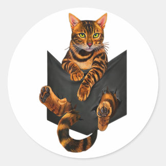 Bengal Cat Pocket Ripper Pocket Bengal Lover Classic Round Sticker