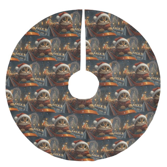 Bengal Cat Roller Coaster Christmas Brushed Polyester Tree Skirt (Front)
