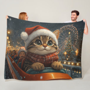 Bengal Cat Roller Coaster Christmas Fleece Blanket