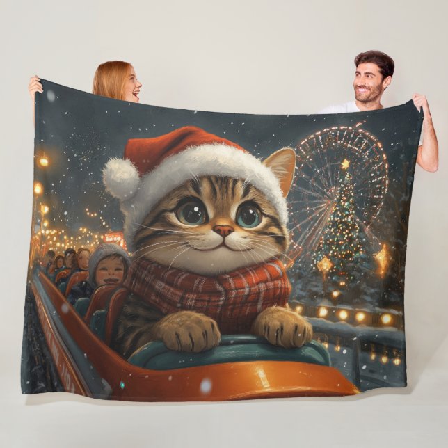 Bengal Cat Roller Coaster Christmas Fleece Blanket (In Situ)