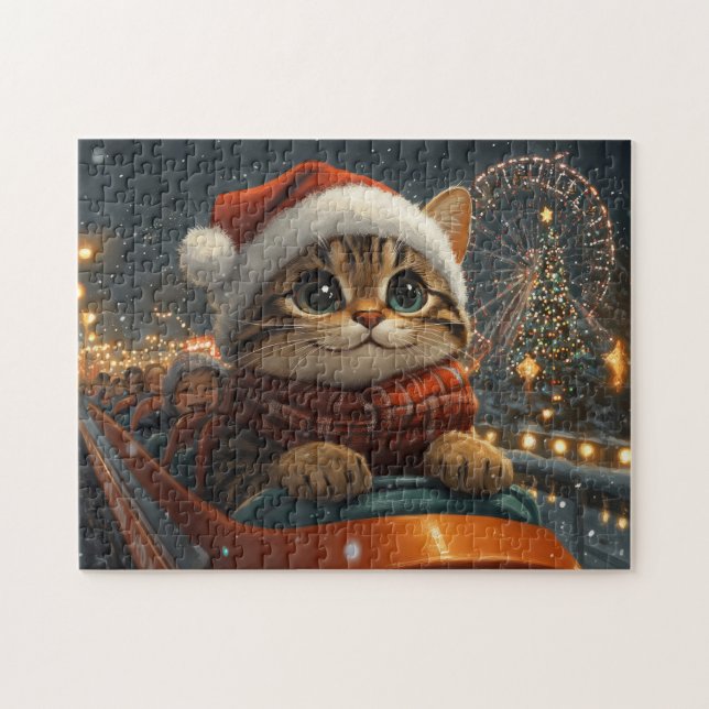Bengal Cat Roller Coaster Christmas Jigsaw Puzzle (Horizontal)