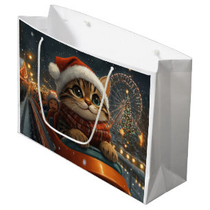 Bengal Cat Roller Coaster Christmas Large Gift Bag