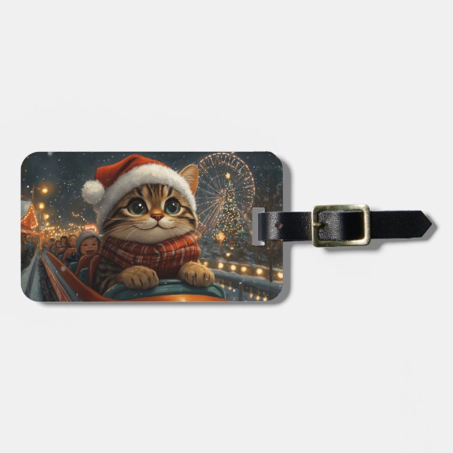 Bengal Cat Roller Coaster Christmas Luggage Tag (Front Horizontal)