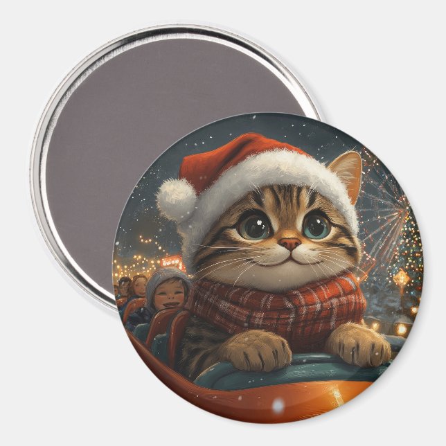 Bengal Cat Roller Coaster Christmas Magnet (Front/Back)