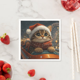 Bengal Cat Roller Coaster Christmas Napkin