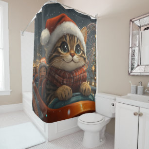 Bengal Cat Roller Coaster Christmas Shower Curtain
